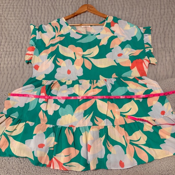 CHICSOUL Flowers All Around Top, Turquoise 2X - Picture 7 of 9